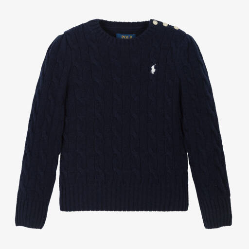 Ralph Lauren-Girls Navy Wool & Cashmere Jumper | Childrensalon Outlet