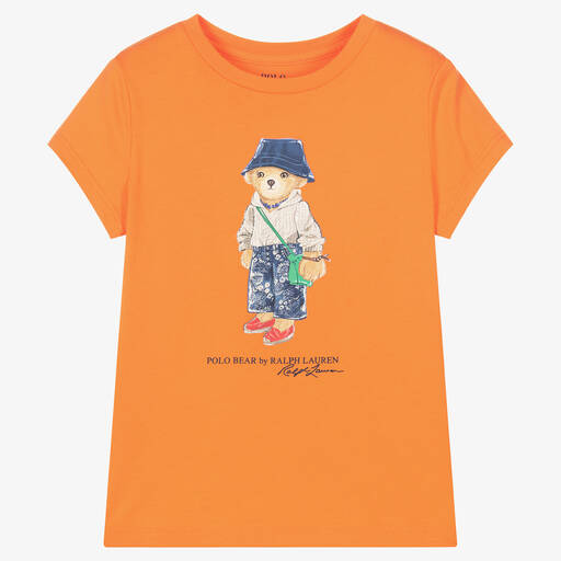 Ralph Lauren-تيشيرت قطن لون برتقالي للبنات  | Childrensalon Outlet