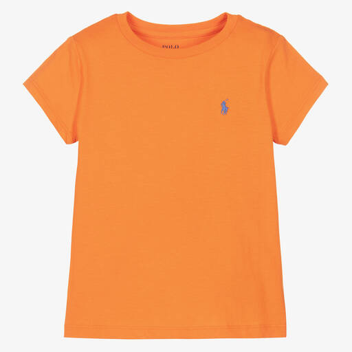 Ralph Lauren-Girls Orange Cotton T-Shirt | Childrensalon Outlet