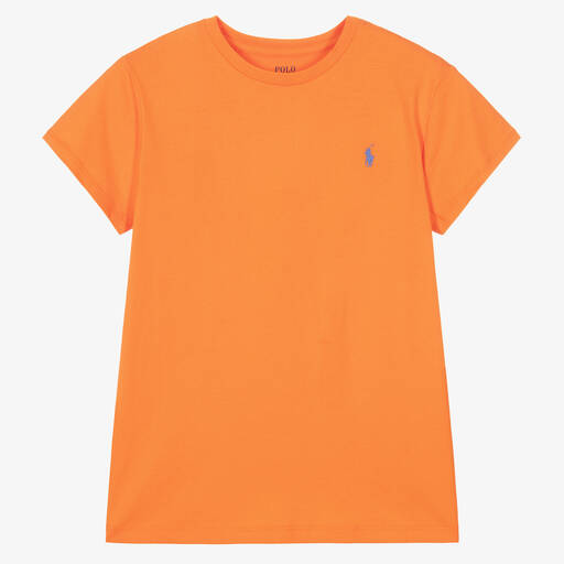 Ralph Lauren-Girls Orange Cotton T-Shirt | Childrensalon Outlet
