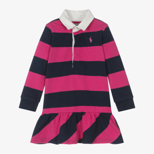 Ralph Lauren-Girls Pink and Navy Rugby Dress | Childrensalon Outlet