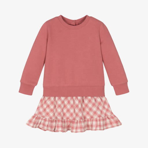 Ralph Lauren-Girls Pink Checked Sweatshirt Dress | Childrensalon Outlet