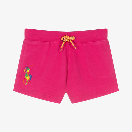Ralph Lauren-Girls Pink Cotton Big Pony Logo Shorts | Childrensalon Outlet