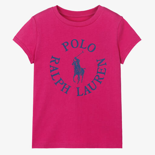 Ralph Lauren-Girls Pink Cotton Big Pony T-Shirt | Childrensalon Outlet