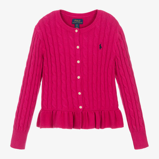 Ralph Lauren-Girls Pink Cotton Cable Knit Cardigan | Childrensalon Outlet