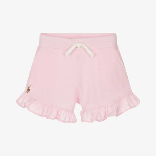 Polo Ralph Lauren-Girls Pink Cotton Piqué Frill Shorts | Childrensalon Outlet
