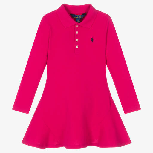Polo Ralph Lauren-فستان بولو قطن بيكيه لون زهري فيوشيا | Childrensalon Outlet
