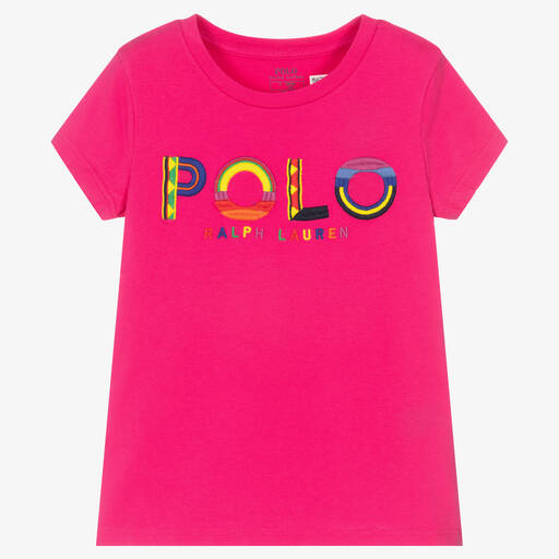 Ralph Lauren-Girls Pink Cotton Polo T-Shirt | Childrensalon Outlet