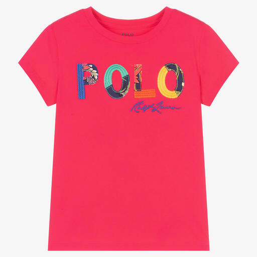 Ralph Lauren-Girls Pink Cotton T-Shirt | Childrensalon Outlet