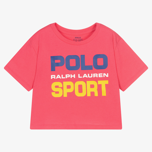 Polo Ralph Lauren-Girls Pink Cropped T-Shirt | Childrensalon Outlet