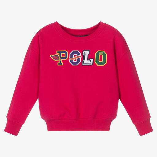 Polo Ralph Lauren-سويتشيرت قطن جيرسي لون زهري للبنات | Childrensalon Outlet