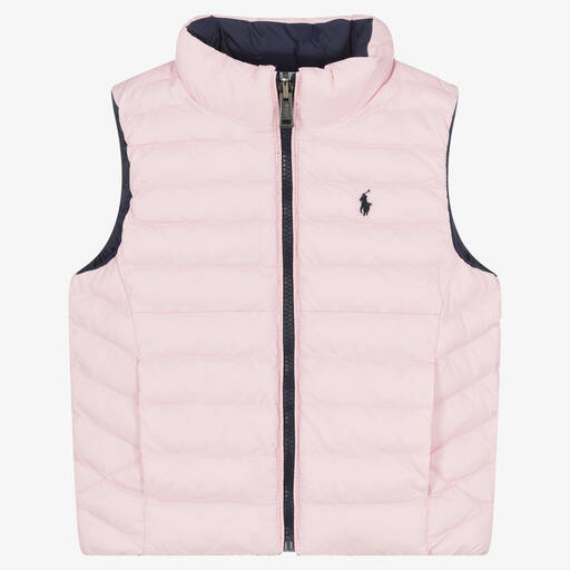 Ralph Lauren-Girls Pink & Navy Blue Reversible Gilet | Childrensalon Outlet