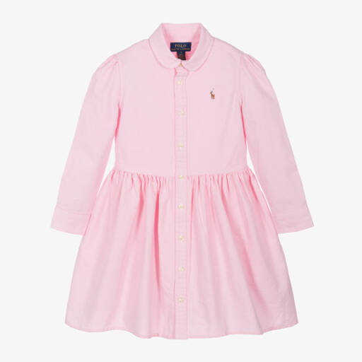 Ralph Lauren-فستان قميص قطن أكسفورد لون زهري | Childrensalon Outlet