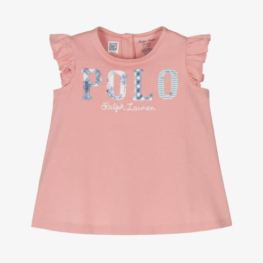 Ralph Lauren-Girls Pink Patchwork Logo T-Shirt | Childrensalon Outlet