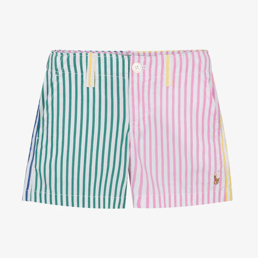 Ralph Lauren-Girls Pink Striped Cotton Poplin Shorts | Childrensalon Outlet