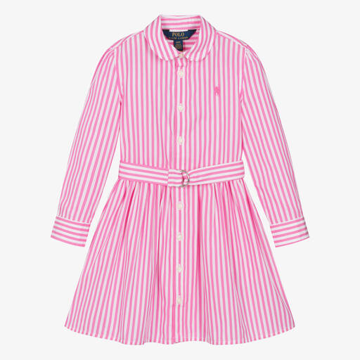 Ralph Lauren-Girls Pink Striped Shirt Dress | Childrensalon Outlet