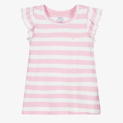 Polo Ralph Lauren-Girls Pink Striped T-Shirt | Childrensalon Outlet