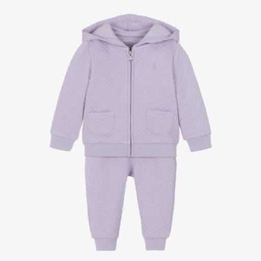 Ralph Lauren-Girls Quilted Cotton Lilac Tracksuit | Childrensalon Outlet