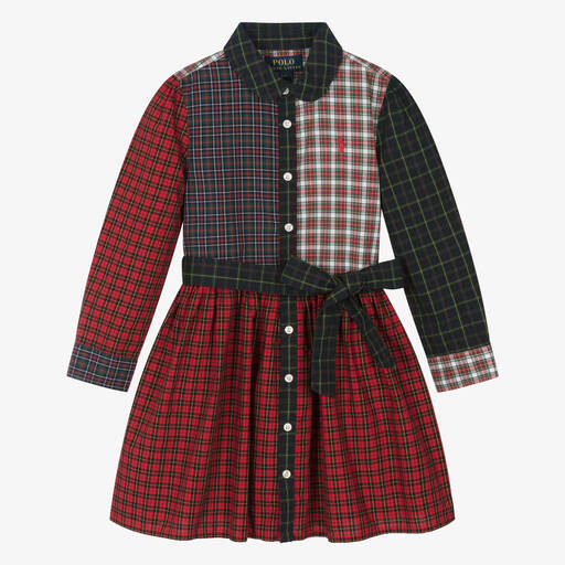 Ralph Lauren-فستان تارتان قطن لون أحمر وكحلي | Childrensalon Outlet