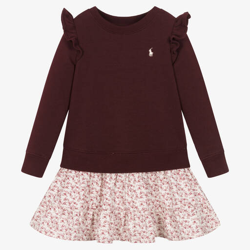 Ralph Lauren-Красное платье-свитшот из хлопка в цветочек | Childrensalon Outlet