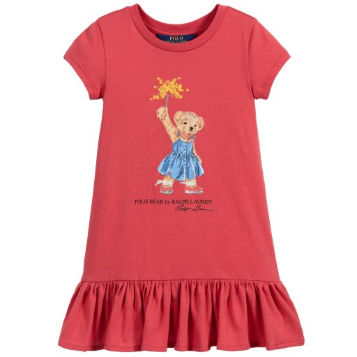 Polo Ralph Lauren-Красное хлопковое платье с логотипом для девочек | Childrensalon Outlet