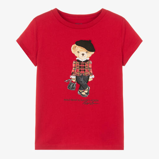 Ralph Lauren-Красная хлопковая футболка с медвежонком в Париже | Childrensalon Outlet