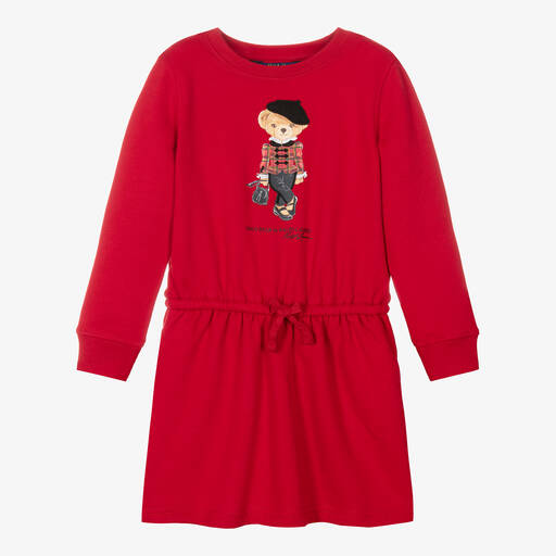 Ralph Lauren-Rotes Polo Bear Baumwollkleid | Childrensalon Outlet