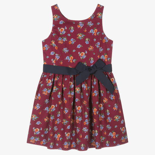 Ralph Lauren-Girls Red Floral Cotton Dress | Childrensalon Outlet