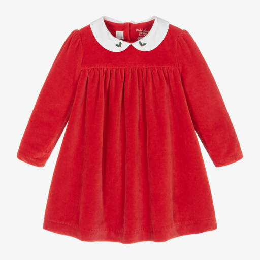 Ralph Lauren-Girls Red Velour Dress with Collar | Childrensalon Outlet