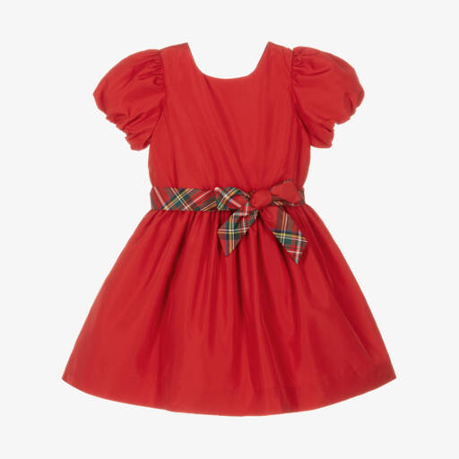 Ralph Lauren-فستان بأكمام منفوخة لون أحمر | Childrensalon Outlet