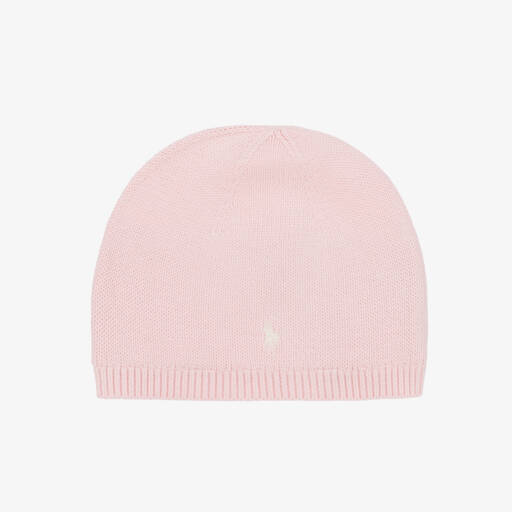 Ralph Lauren-Girls Soft Pink Cotton Knit Beanie | Childrensalon Outlet