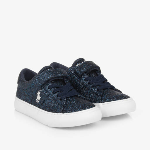 Ralph Lauren-حذاء رياضي بشريط لاصق لون كحلي براق | Childrensalon Outlet