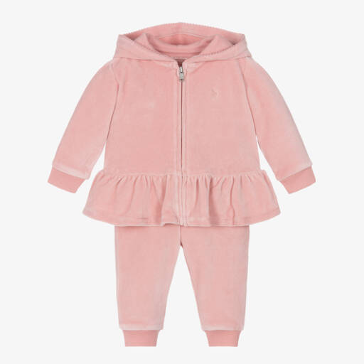Ralph Lauren-Girls Velour Pink Hoodie Set | Childrensalon Outlet