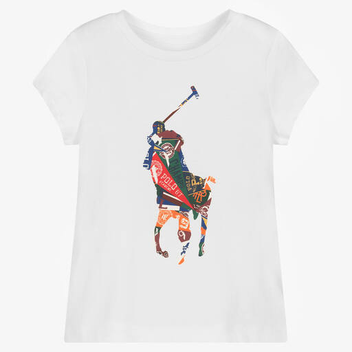 Polo Ralph Lauren-Girls White Big Pony T-Shirt | Childrensalon Outlet