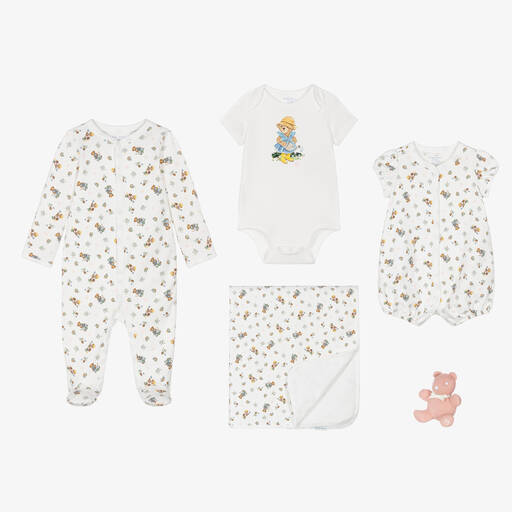 Ralph Lauren-Girls White Cotton Babysuit Gift Set | Childrensalon Outlet