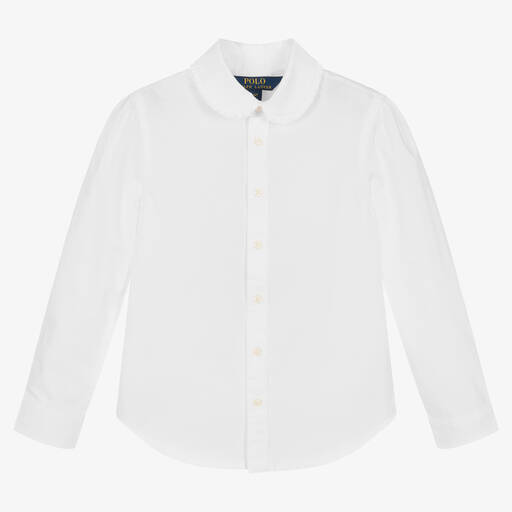 Ralph Lauren-Girls White Cotton Shirt | Childrensalon Outlet