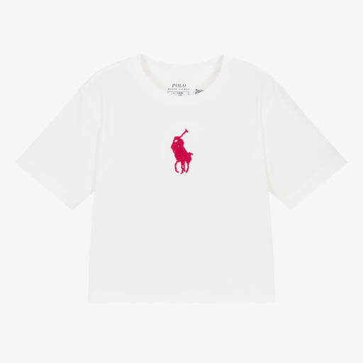 Ralph Lauren-Girls White Cotton T-Shirt | Childrensalon Outlet