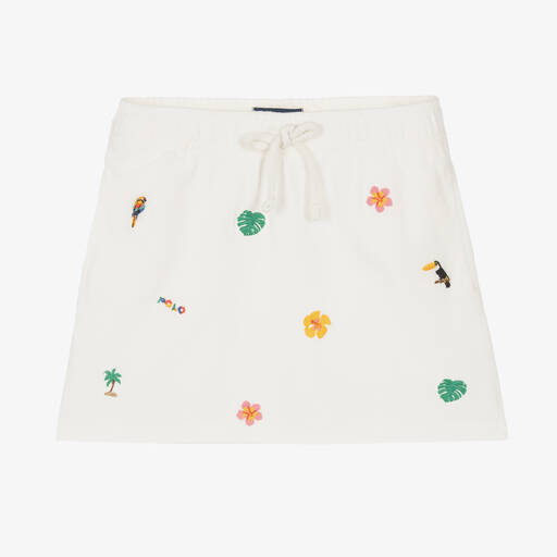 Ralph Lauren-تنورة قطن بيكيه مطرزة لون أبيض | Childrensalon Outlet