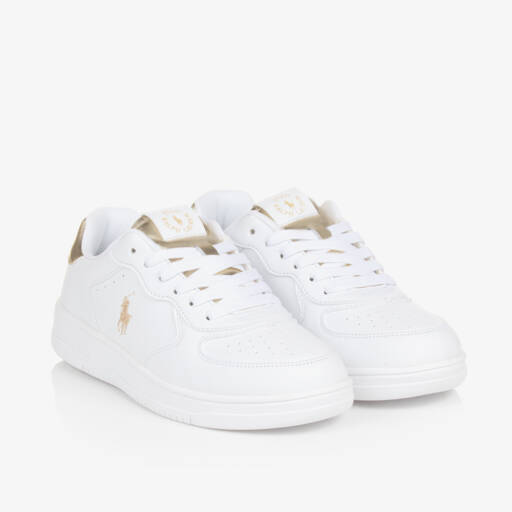 Ralph Lauren-Girls White Gold Trim Trainers | Childrensalon Outlet