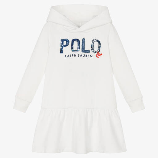 Polo Ralph Lauren-فستان كنزة هودي قطن جيرسي لون أبيض | Childrensalon Outlet