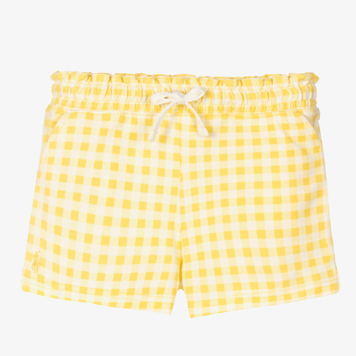 Поло Ralph Lauren-Желтые шорты в клетку для девочек | Childrensalon Outlet