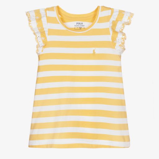 Polo Ralph Lauren-Girls Yellow Striped T-Shirt | Childrensalon Outlet