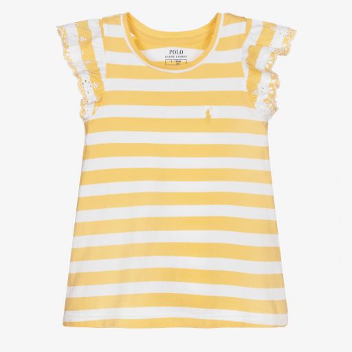 Polo Ralph Lauren-تيشيرت قطن جيرسي مقلم لون أصفر وأبيض | Childrensalon Outlet