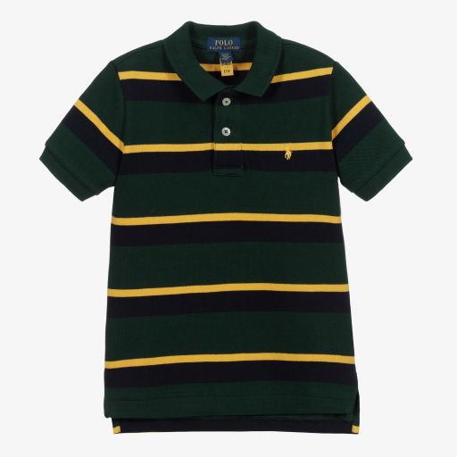 Polo Ralph Lauren-Grün gestreiftes Baumwoll-Polohemd | Childrensalon Outlet