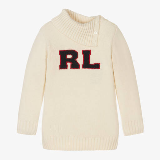 Polo Ralph Lauren-كنزة بياقة عالية صوف محبوك لون عاجي للبنات | Childrensalon Outlet