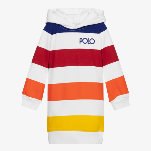 Polo Ralph Lauren-فستان هودي قطن مقلم بطبعة ملونة | Childrensalon Outlet