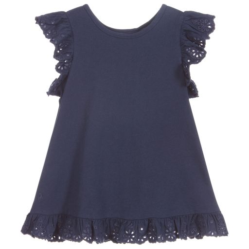 Polo Ralph Lauren-Navy Blue Lace Trim T-Shirt  | Childrensalon Outlet