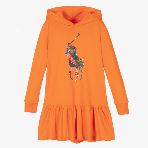 Polo Ralph Lauren-Оранжевое платье-свитшот с капюшоном | Childrensalon Outlet