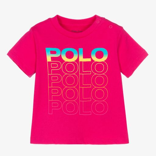 Ralph Lauren-Pink Cotton Logo Baby T-Shirt | Childrensalon Outlet
