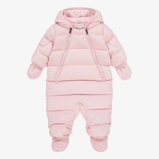 Ralph Lauren-Pink Padded & Hooded Baby Snowsuit | Childrensalon Outlet